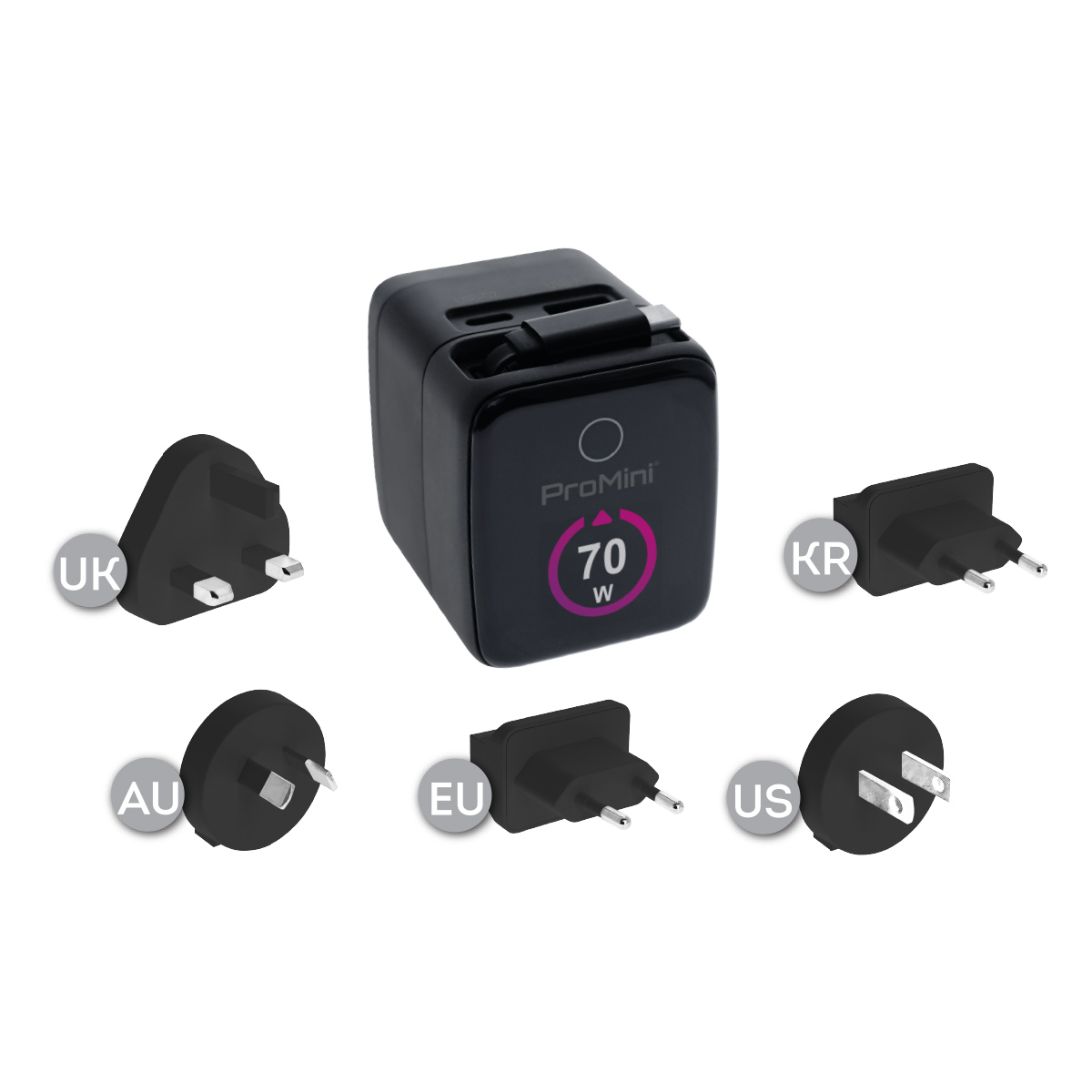 Magic-Pro - ProMini GTC70P UI顯示PD3.0 GaN 70W旅行快速充電器 - 灰色 image number 2