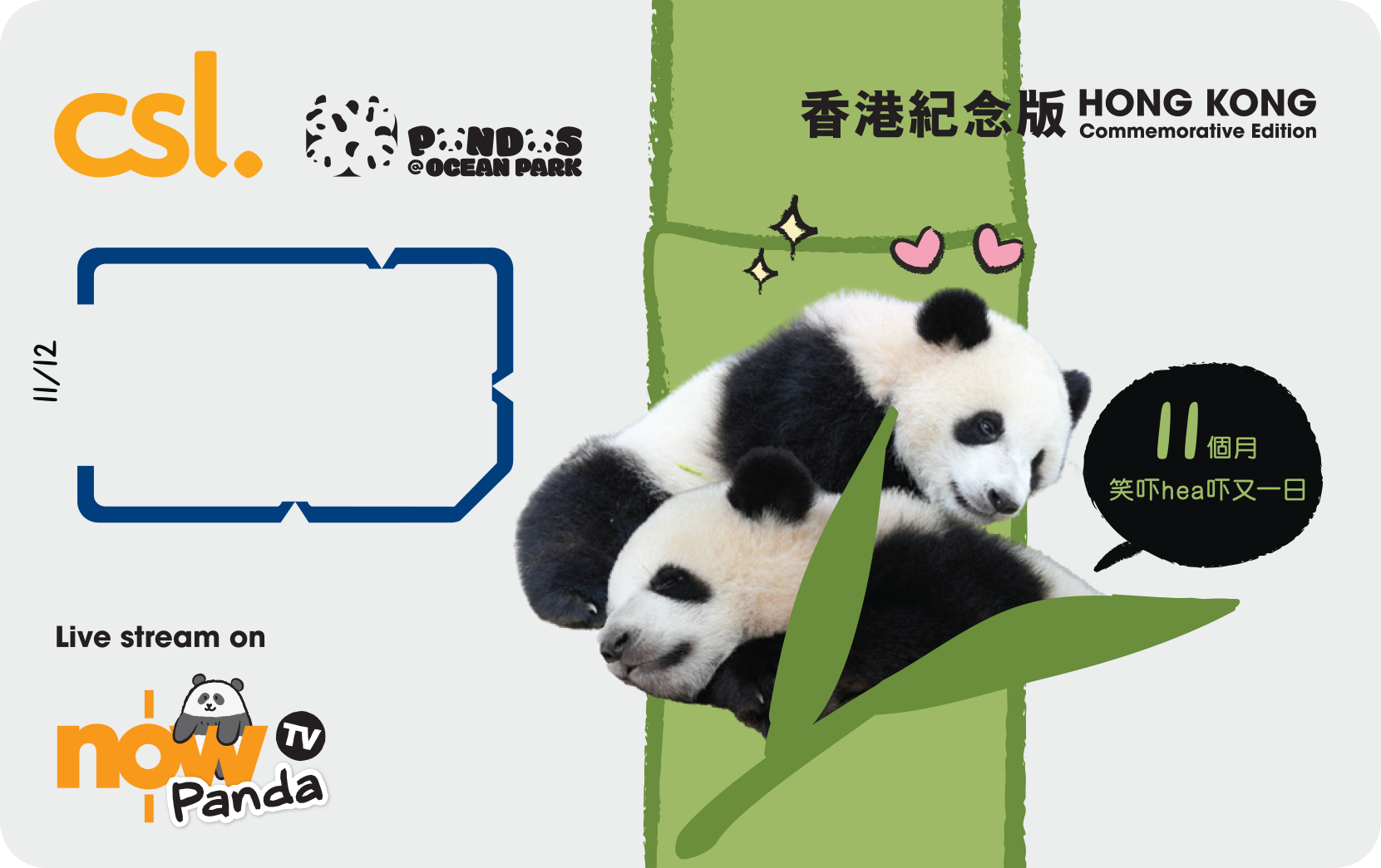 5G 「海洋公園大熊貓」香港紀念版電話卡 (11個月)