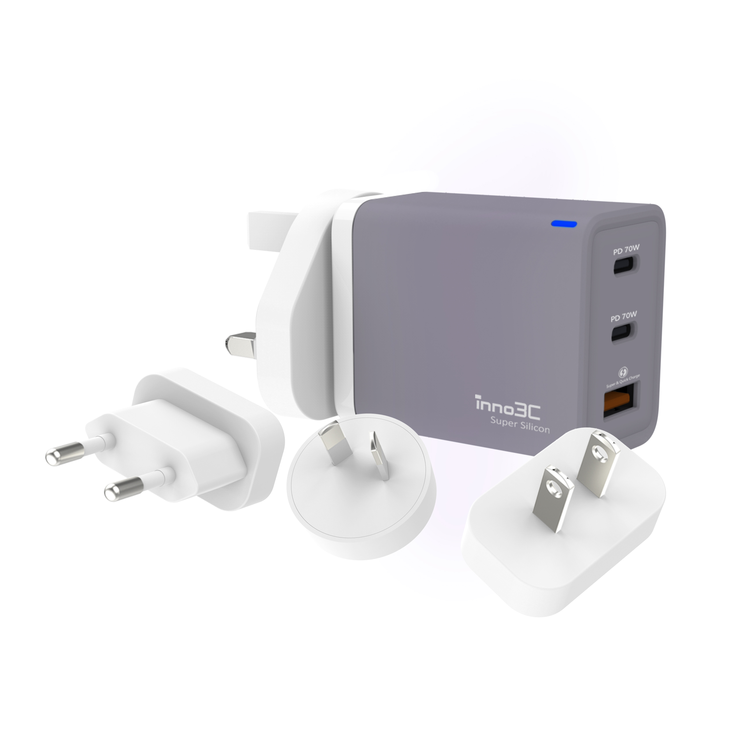 i-70WT Super Silicon 70W 三輸出旅行快速充電器 (灰紫色) image number 0