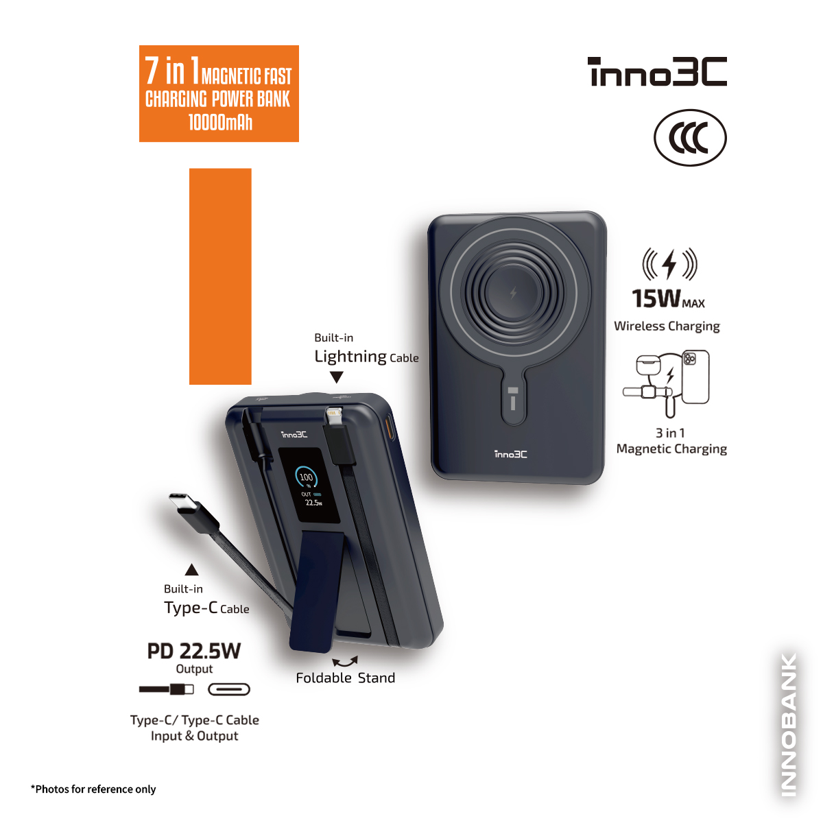 inno3C KH-99 7合1磁吸快充行動電源 10000mAh (灰色) (3C)