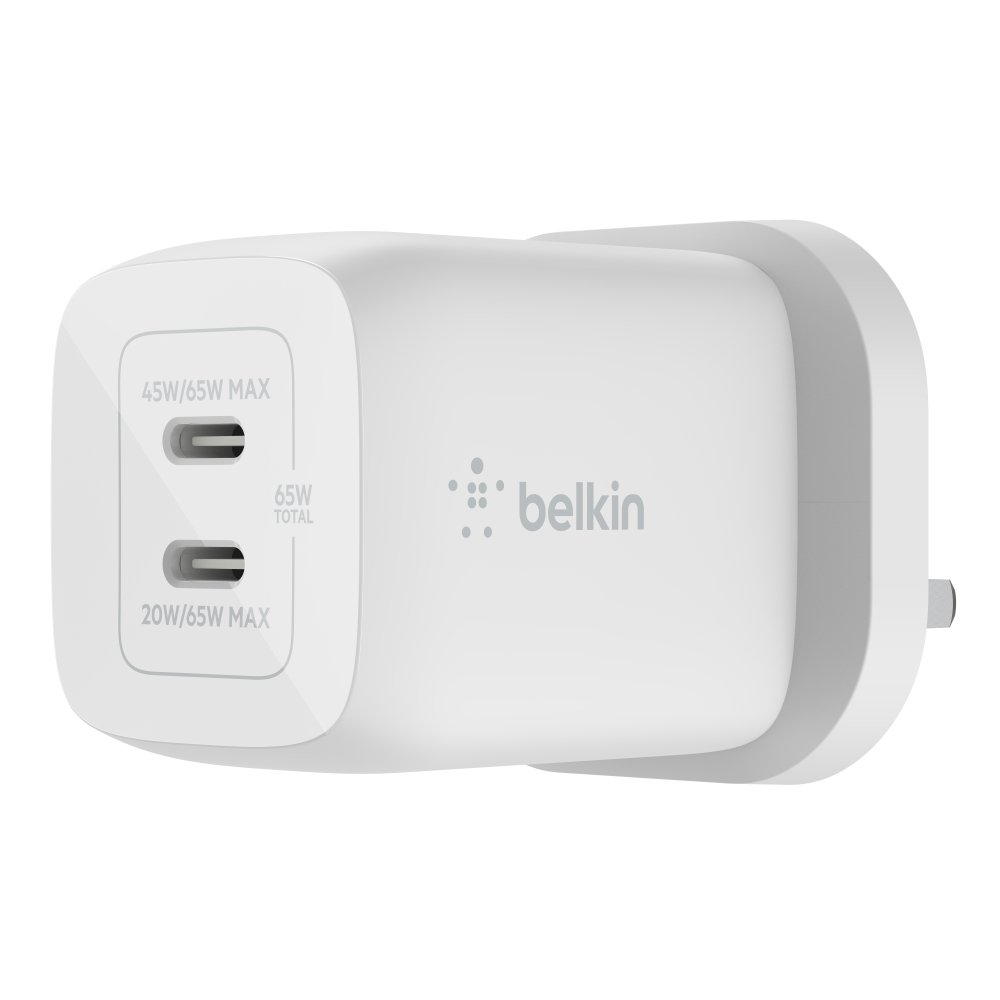 Belkin BoostCharge Pro Dual USB-C GaN Wall Charger with PPS 65W (White), , large image number 0