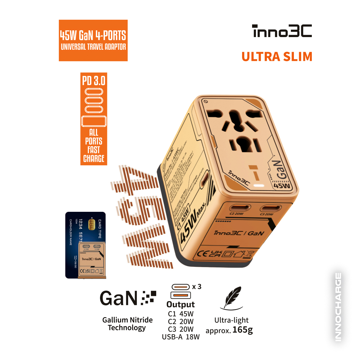 inno3C i-45WC 45W GaN 4輸出旅行轉換插頭 image number 2