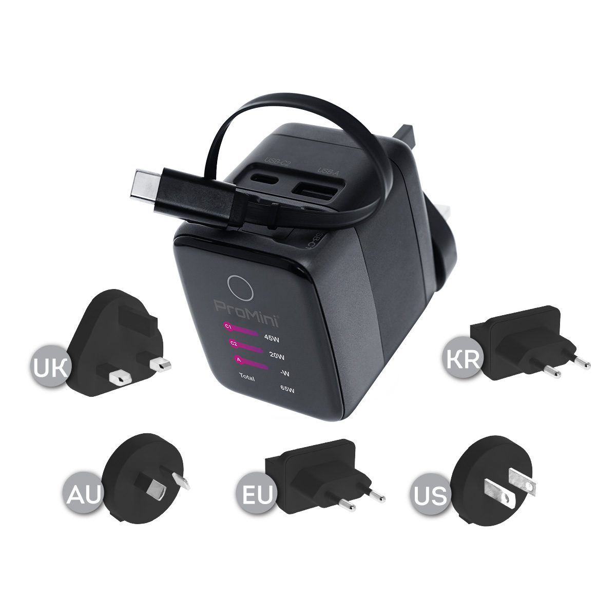 Magic-Pro - ProMini GTC70P UI顯示PD3.0 GaN 70W旅行快速充電器 - 灰色 image number 1