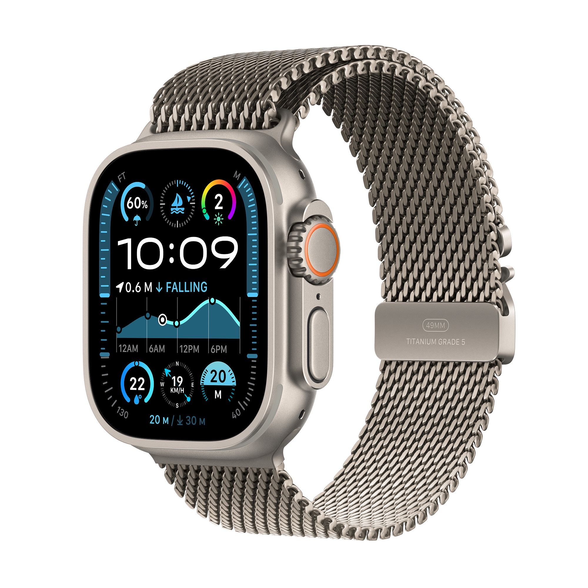 Apple Watch Ultra 2 GPS + Cellular 49mm Natural Titanium Case With Natural Titanium Milanese Loop - M, Natural Titanium Case With Natural Titanium Milanese Loop - M, small image number 0