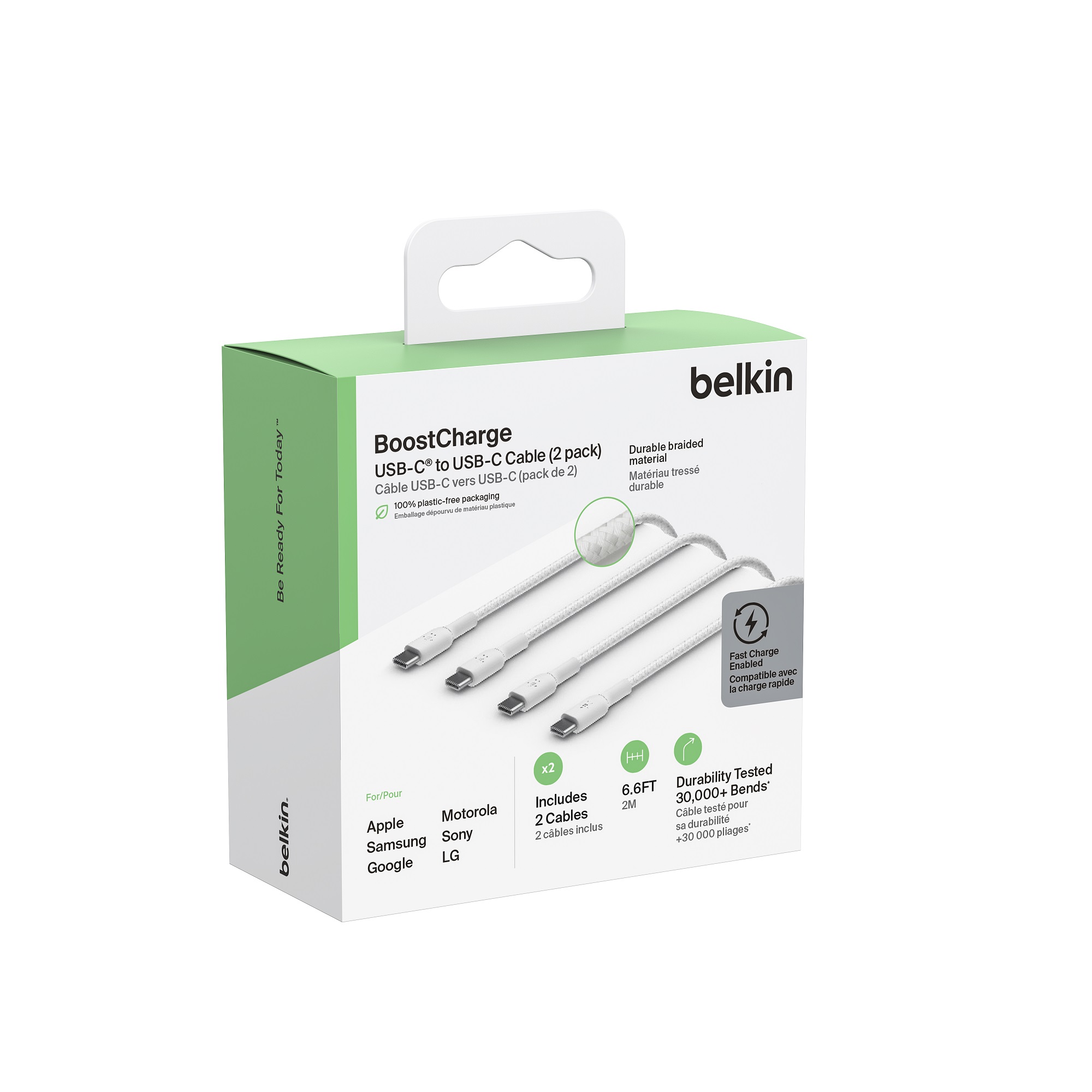 Belkin USB-C 至 USB-C 編織充電線纜 (2m / 2條) (白色) image number 1
