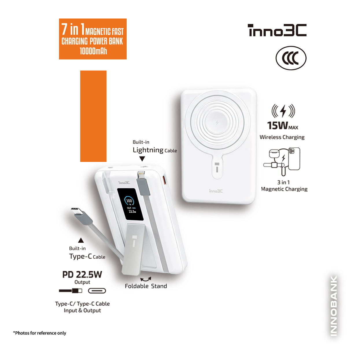 inno3C KH-99 7 in 1 Magnetic Fast Charging Power Bank 10000mAh (White) (3C)